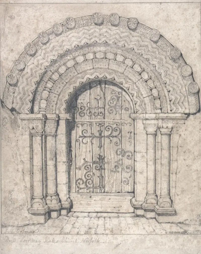Norra portalen till Hales kyrka, Norfolk av John Sell Cotman