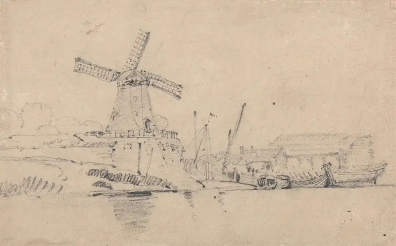 Flod och vindkvarn av John Sell Cotman