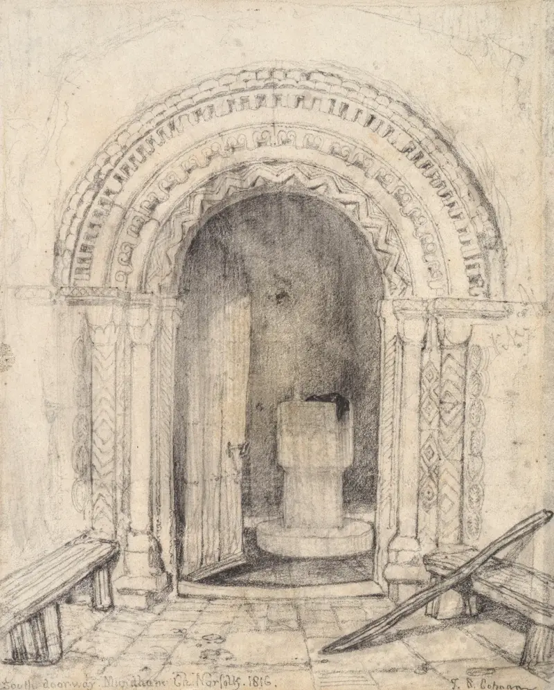Södra portalen, Mundhams kyrka, Norfolk av John Sell Cotman