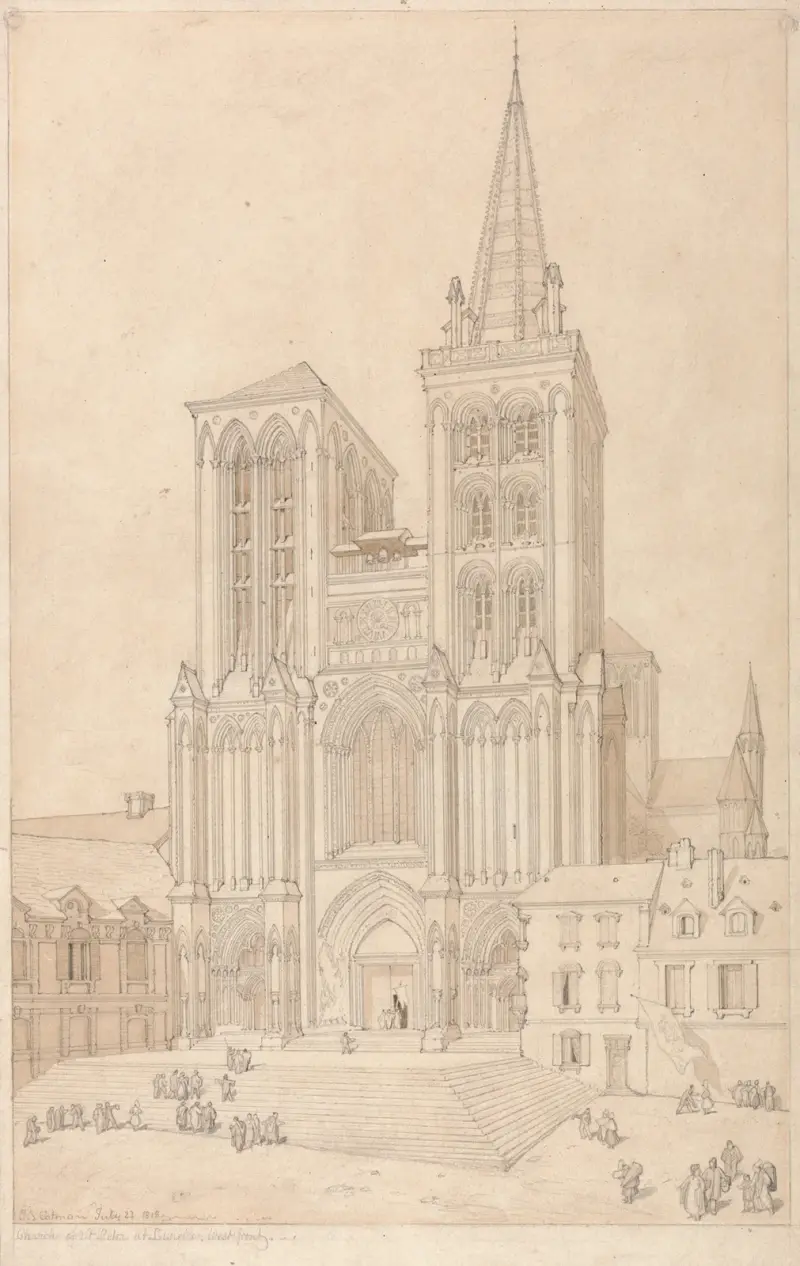 Sankt Peter i Lisieux, Normandie; västfasad av John Sell Cotman