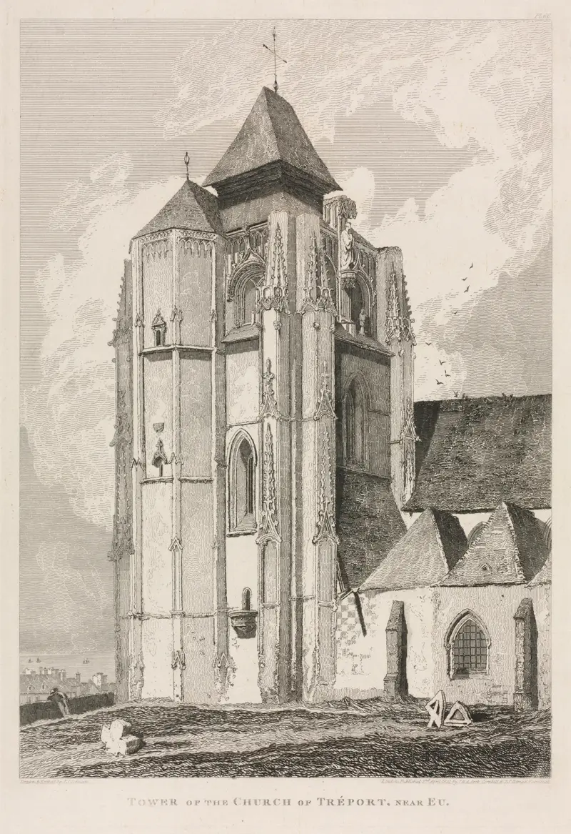 Kyrktornet i Tréport, nära Eu av John Sell Cotman