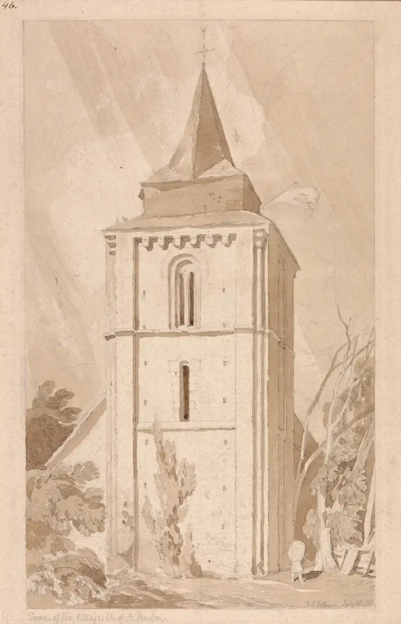 Kirchturm des Dorfes Saint-Maclou, Normandie von John Sell Cotman