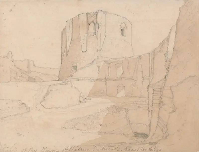 Widok na donżon zamku Château Gaillard, niedaleko Andelys, Normandia, John Sell Cotman