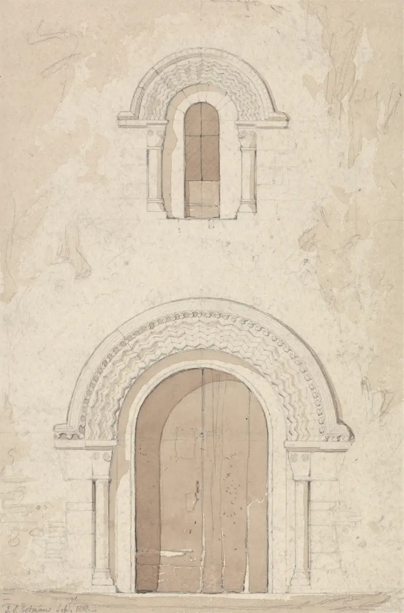 Westliches Portal und Fenster in der Kirche von Ham bei Valognes, Normandie von John Sell Cotman