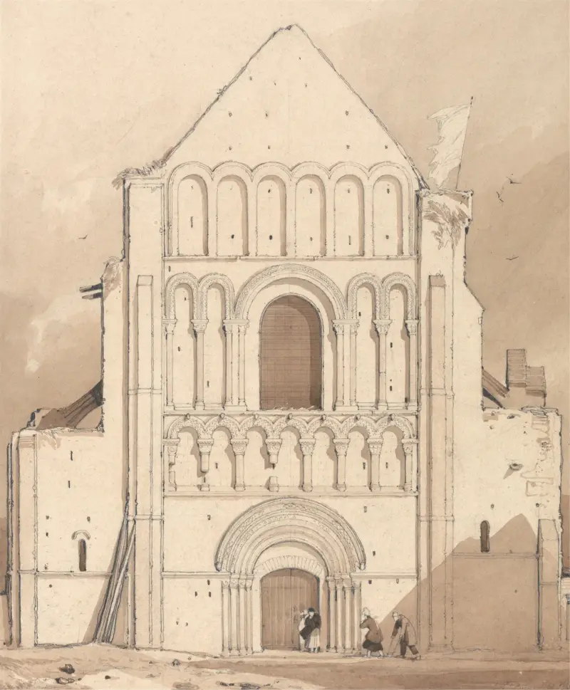 Västfasaden av kyrkan i Ouistreham, nära Caen, Normandie av John Sell Cotman