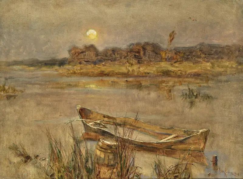 A River Landscape with a Boat av Julius Sergius Klever