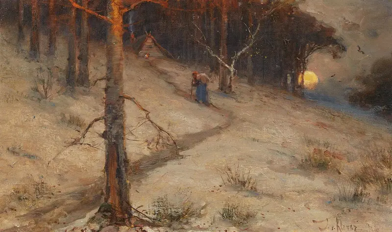 Abendliche Landschaft mit Kräutersammlerin av Julius Sergius Klever
