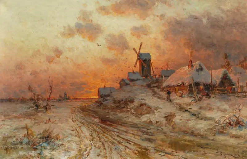 Homecoming at sunset av Julius Sergius Klever