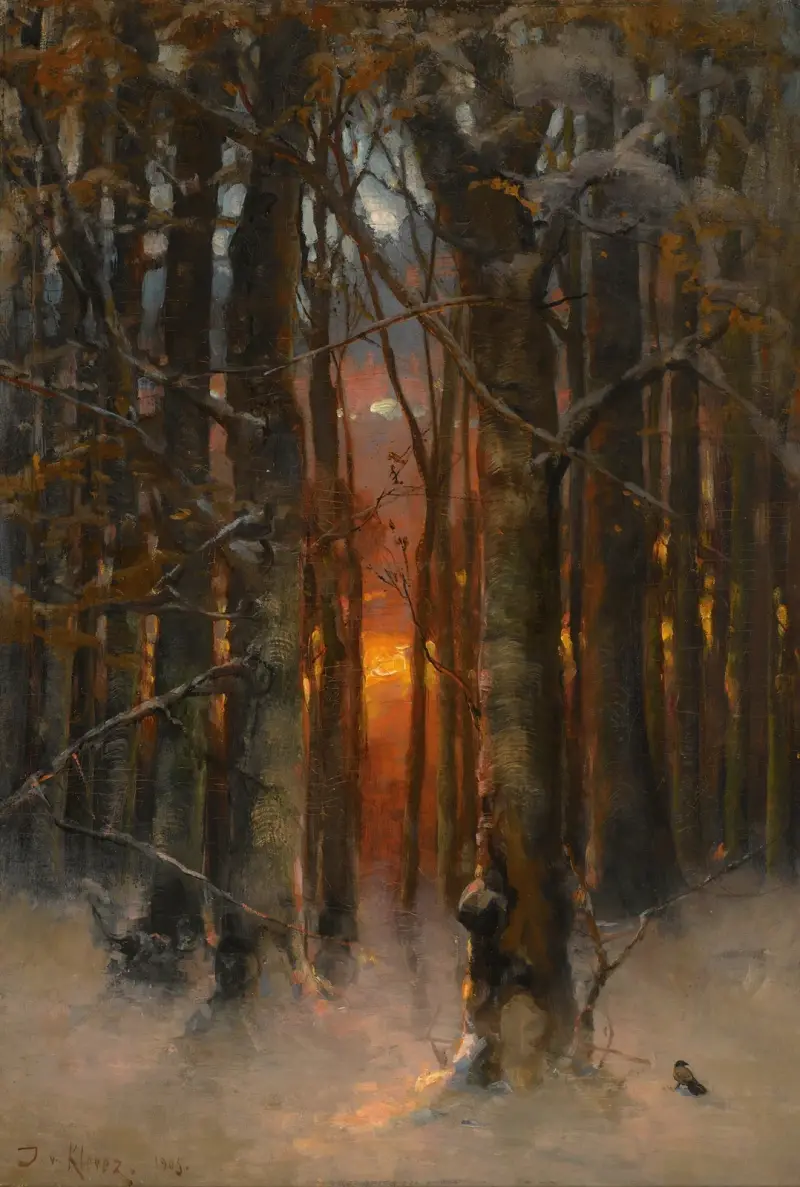 Západ slunce skrz stromy, Julius Sergius Klever