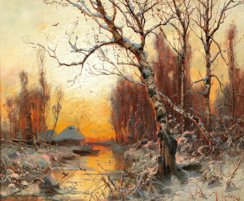 Winter Landscape With Birch In The Evening Light av Julius Sergius Klever