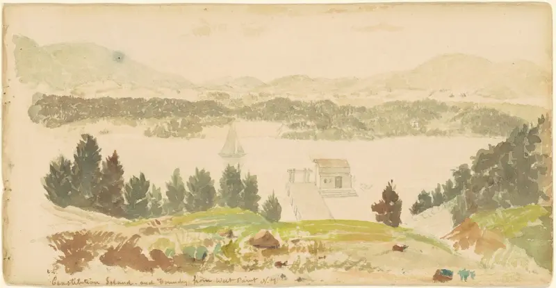 Constitution Island och gjuteriet från West Point, New York av Seth Eastman