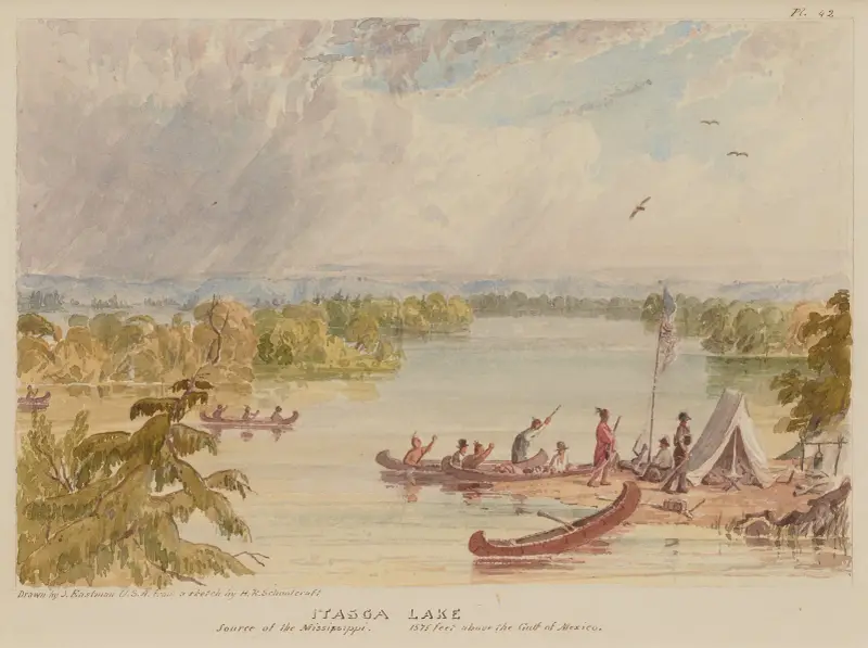 Itasca Lake, Source of the Mississippi, 1575 Feet above the Gulf of Mexico av Seth Eastman