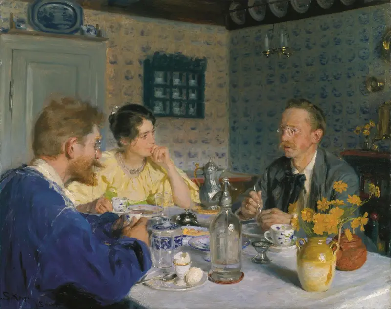 A breakfast. The artist, his wife and the writer Otto Benzon av Peder Severin Krøyer
