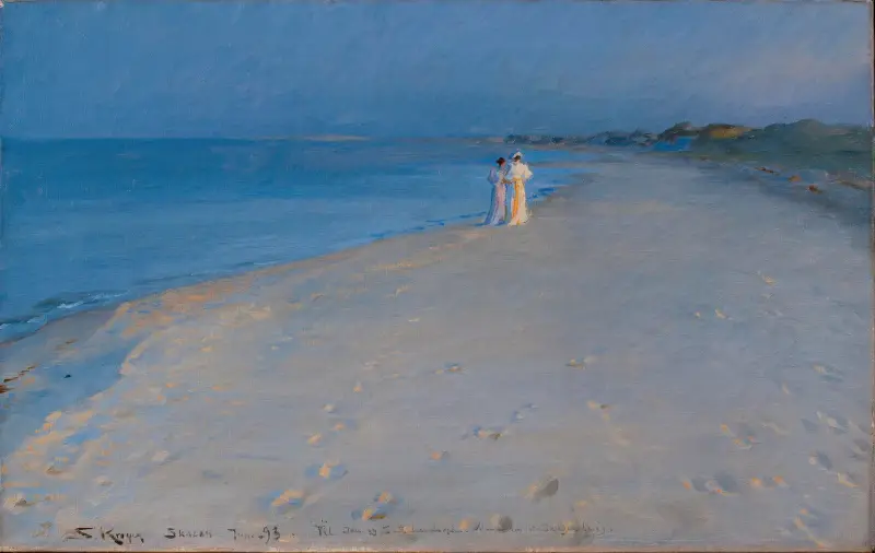 Summer evening at the South beach, Skagen. Anna Ancher and Marie Krøyer (study) av Peder Severin Krøyer