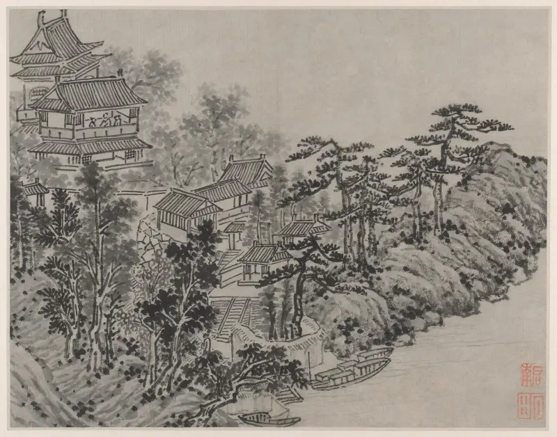 Cloud-Climbing Pavilion, from Twelve Views of Tiger Hill, Suzhou av Shen Zhou