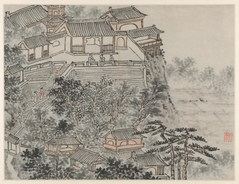 The Five Sages Terrace, from Twelve Views of Tiger Hill, Suzhou av Shen Zhou
