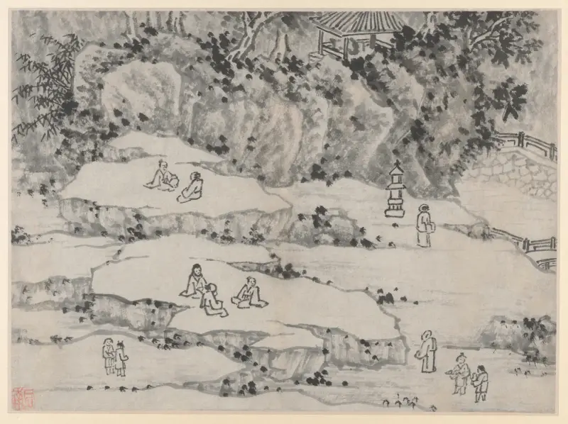 Die nickende Steinterrasse, Tiger Hill, und der Sitz der Tausend Männer, aus Zwölf Ansichten des Tiger Hill, Suzhou von Shen Zhou