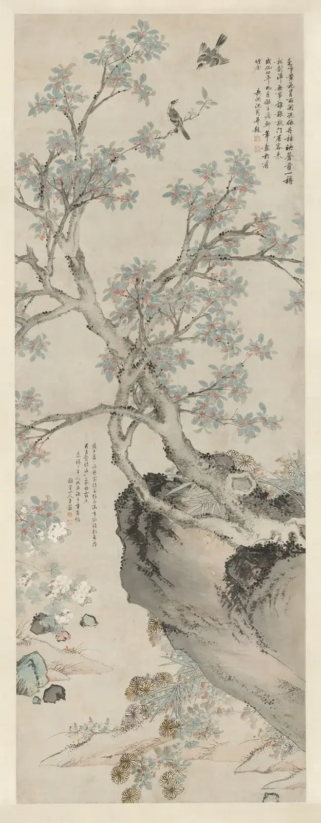 Gula krysantemum och röd osmanthus i Wang Yuans stil av Shen Zhou