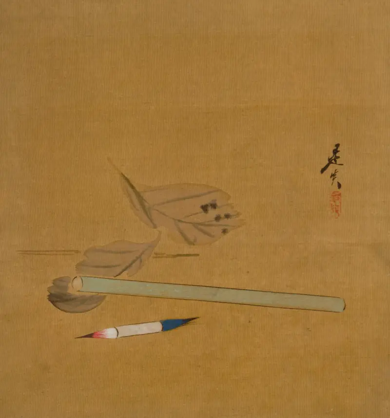 Brush, Holder, and Leaves av Shibata Zeshin