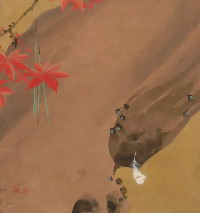 Ahornblätter und Feder von Shibata Zeshin
