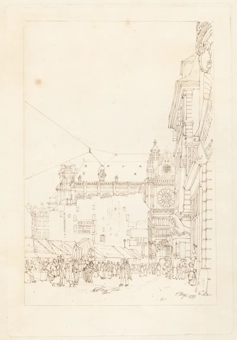 Rue des Prouvaires och Saint-Eustache-kyrkan, Paris av Thomas Shotter Boys