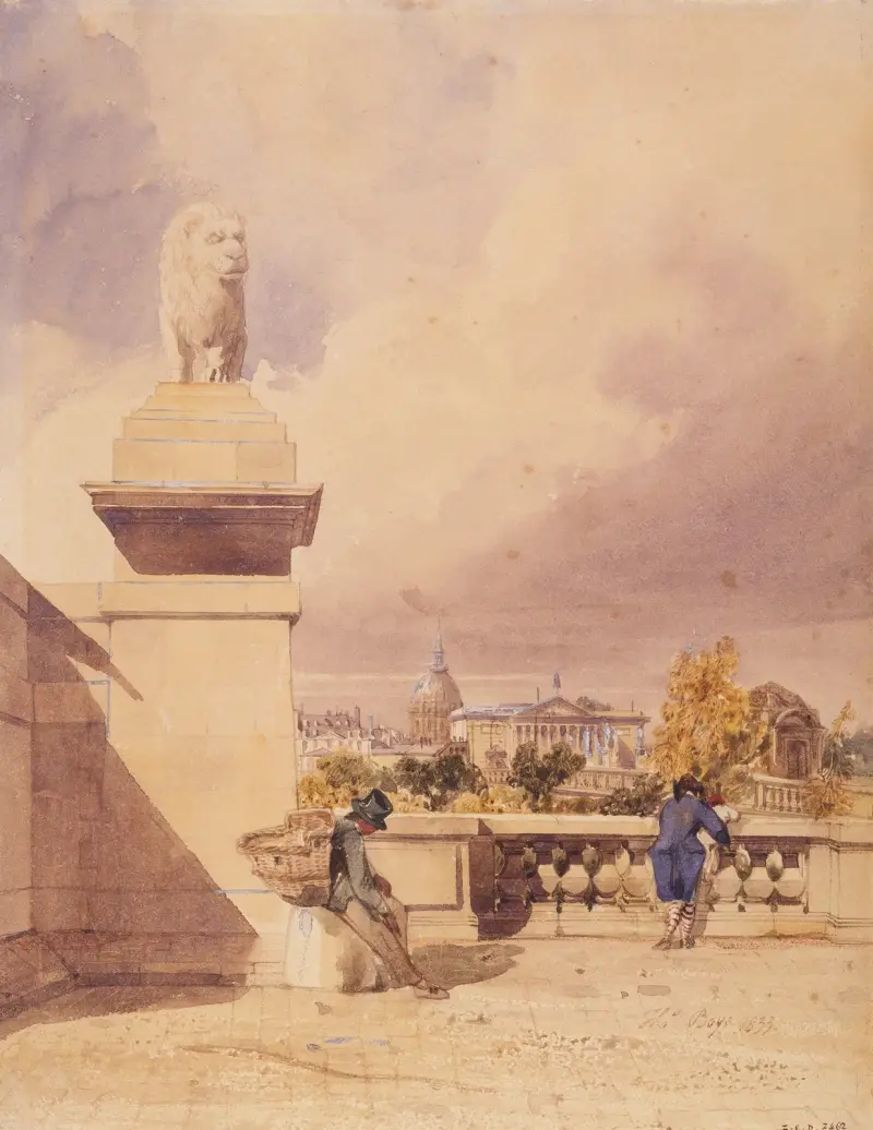Pont de la Concorde och deputeradekammaren, vy från Tuileriernas terrass av Thomas Shotter Boys