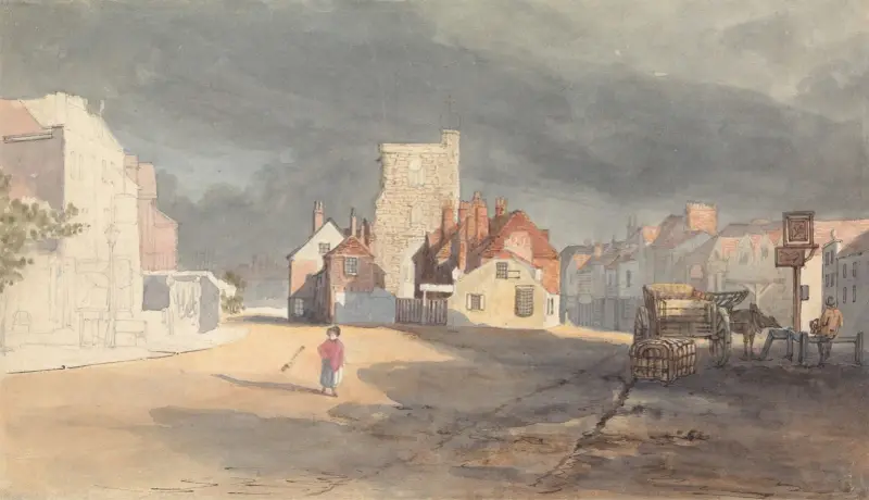 Gatuscen vid Stratford by Bow av Thomas Shotter Boys