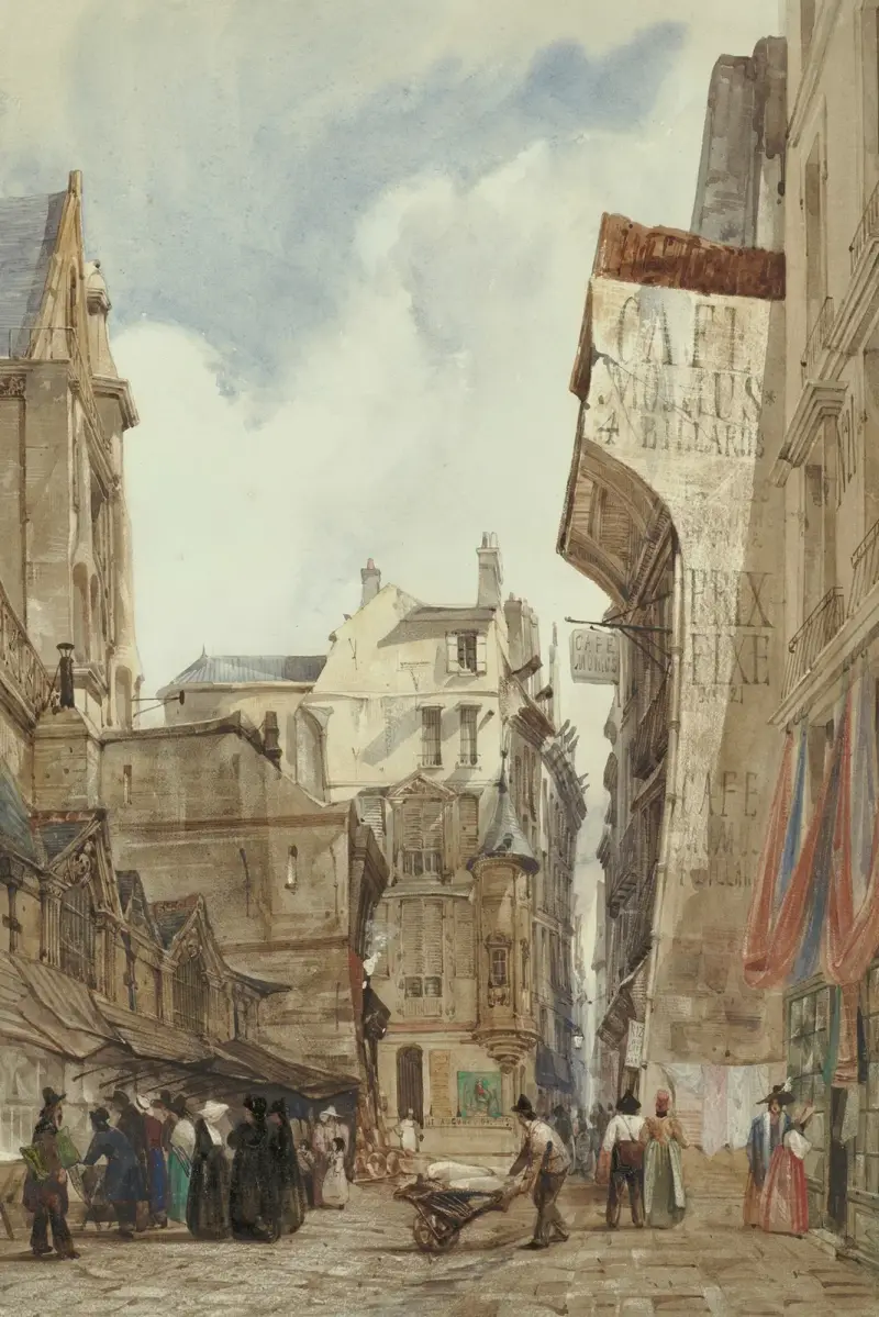 Café Momus, Rue des Prêtres, St. Germain L'Auxerrois, Paris av Thomas Shotter Boys