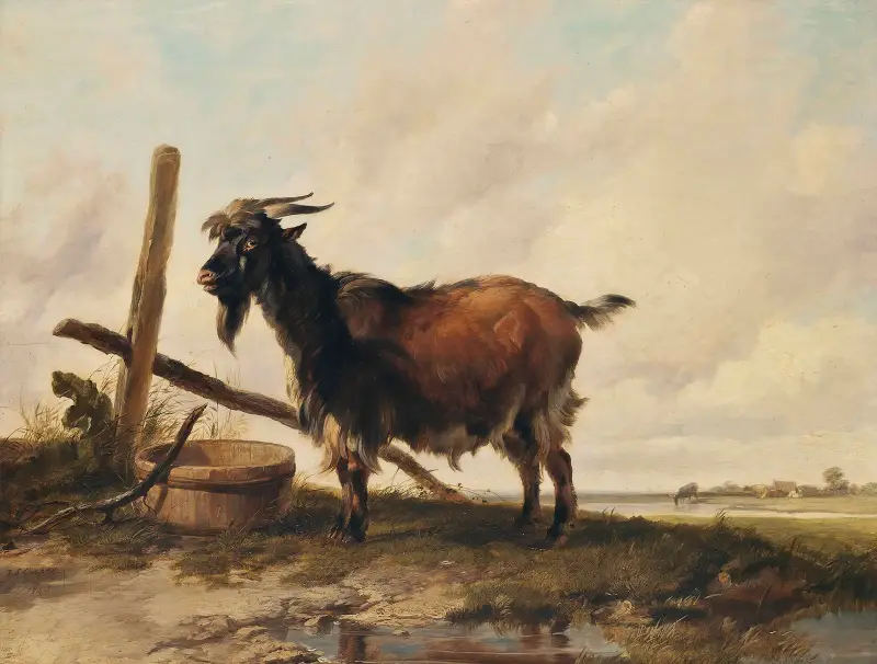 Eine Ziege in einer Landschaft, Vieh in der Ferne von Thomas Sidney Cooper