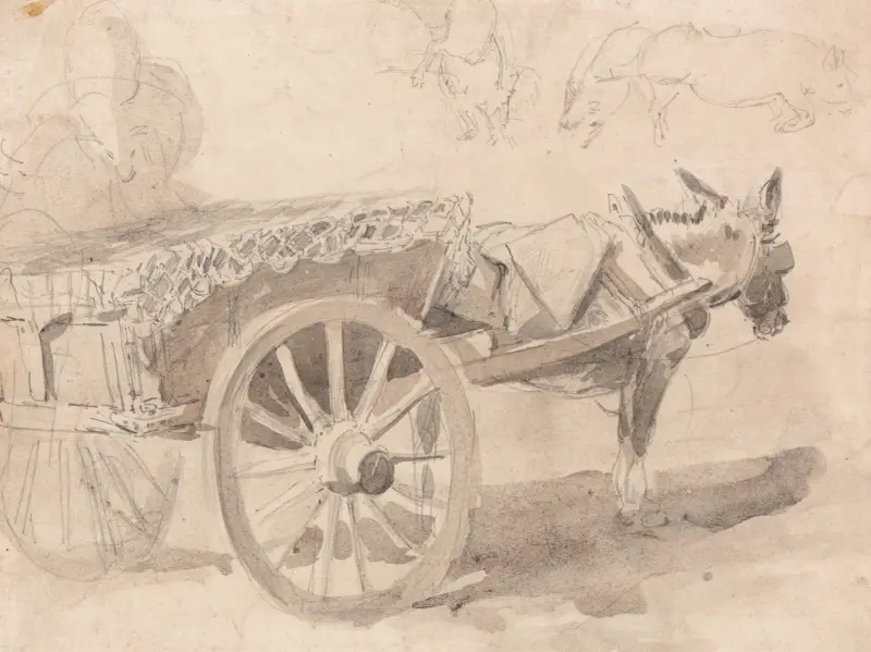 A Mule or Donkey, Harnessed to a Farm Cart, with Other Sketches at Top, Executed at or Near Canterbury, c. 1835 av Thomas Sidney Cooper