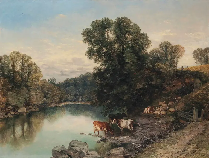 Cattle And Sheep At The River’s Edge av Thomas Sidney Cooper