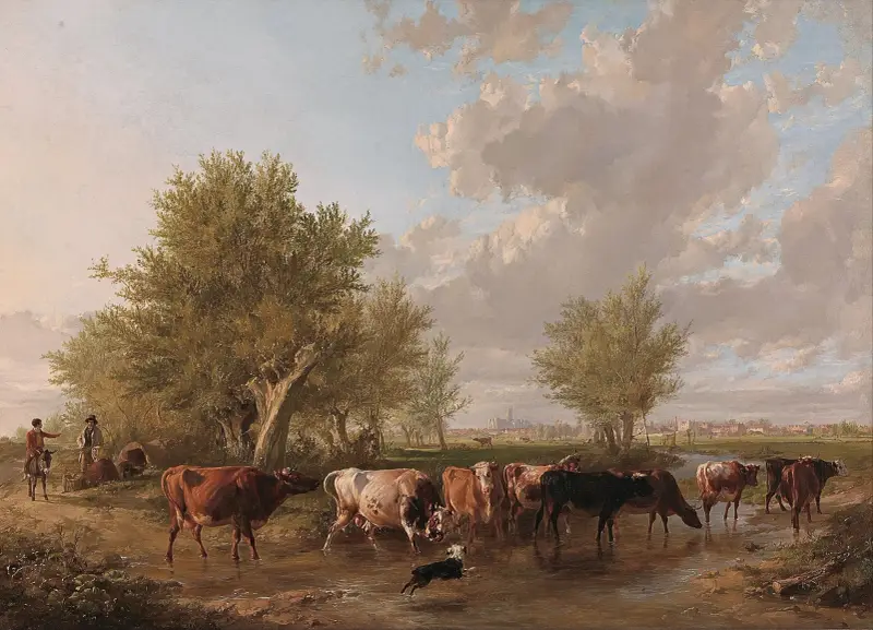 Fording a brook, suburbs of Canterbury av Thomas Sidney Cooper