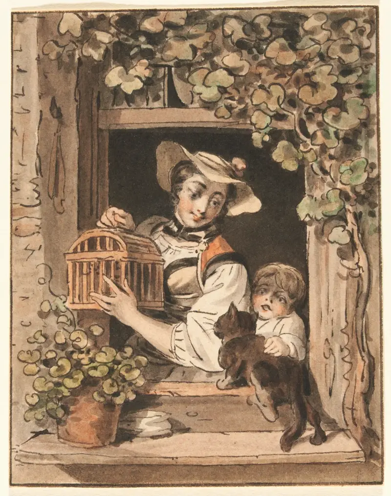 Bäuerin mit Kind am Fenster av Sigmund Freudenberger