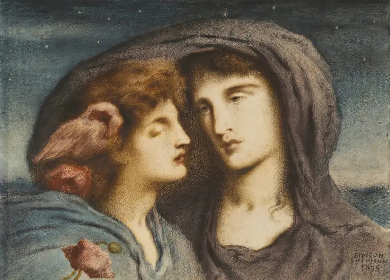 Night looking upon sleep her beloved child av Simeon Solomon