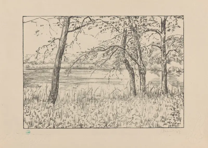 Bomen aan een meer Meer en bosch av Simon Moulijn