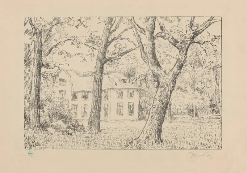 Gezicht op villa Groot Haesebroek vanuit de tuin Groot Hasebroeck av Simon Moulijn