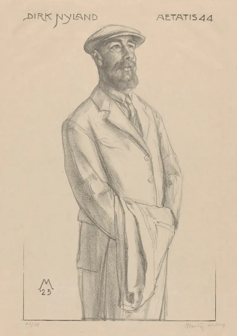 Portret van Dirk Hidde Nijland met jas over de arm av Simon Moulijn