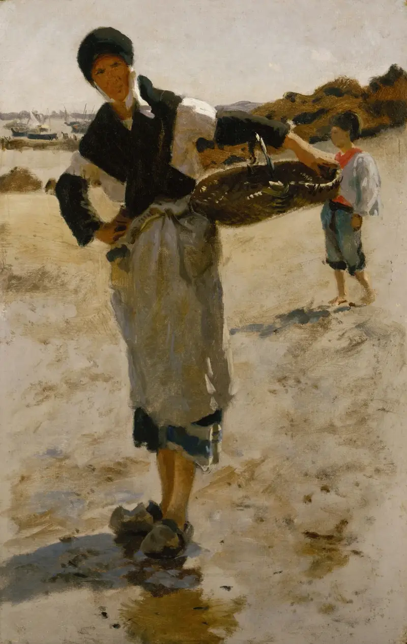 Breton Woman with a Basket, Sketch for ‘Oyster Gatherers of Cancale’ av John Singer Sargent