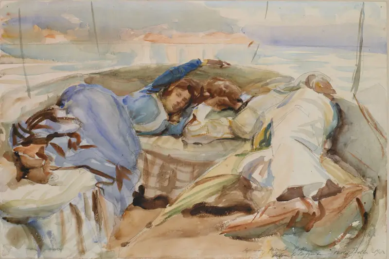 Two Figures in a Boat, Isola Bella, Italy av John Singer Sargent