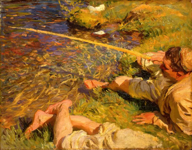Val d’Aosta, A Man Fishing av John Singer Sargent