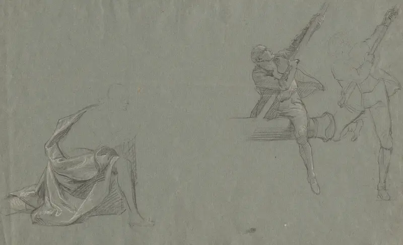 Studie draperie; dvě postavy táhnoucí tyč, John Singleton Copley