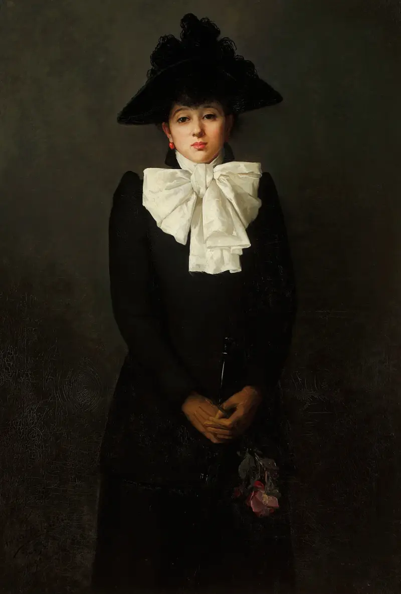 Portrait of a young woman with a rose in her hand av Anna Bilińska-Bohdanowicz