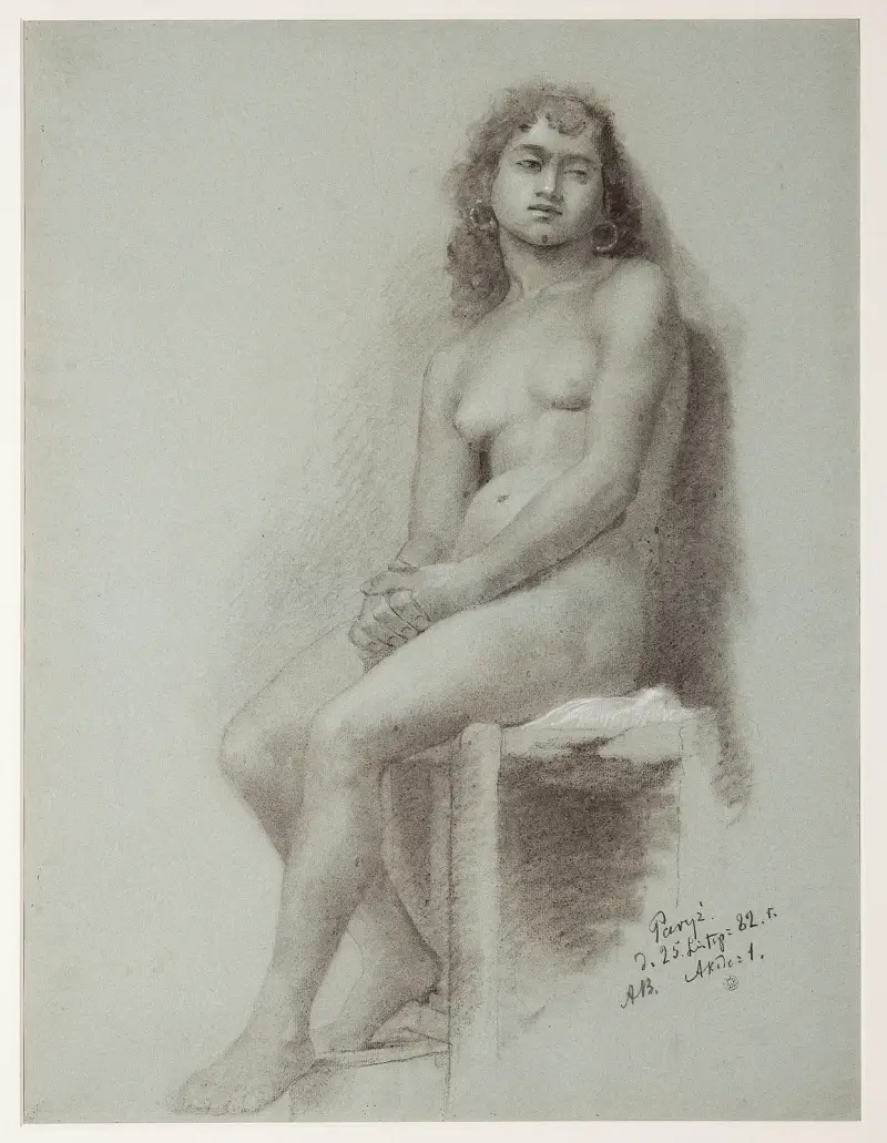 Sitting Female Nude – academic study av Anna Bilińska-Bohdanowicz