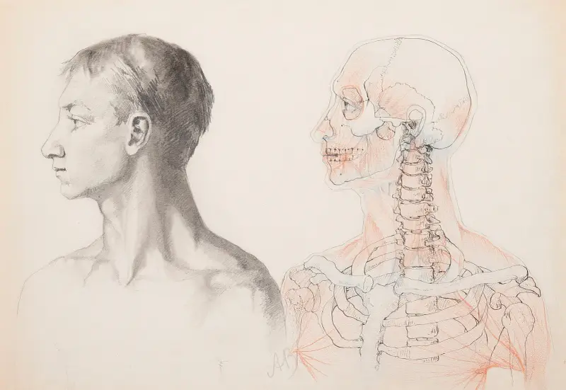 Skiss av en manlig byst och en anatomisk studie av Anna Bilińska-Bohdanowicz
