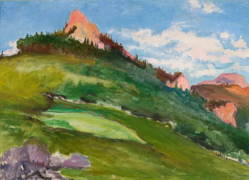 Landscape with pink mountain peaks av Władysław Ślewiński