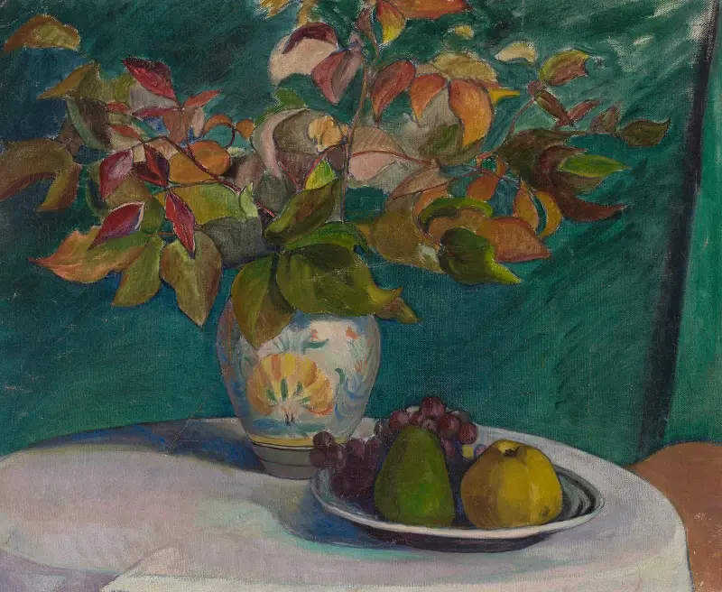 Still life with red leaves av Władysław Ślewiński