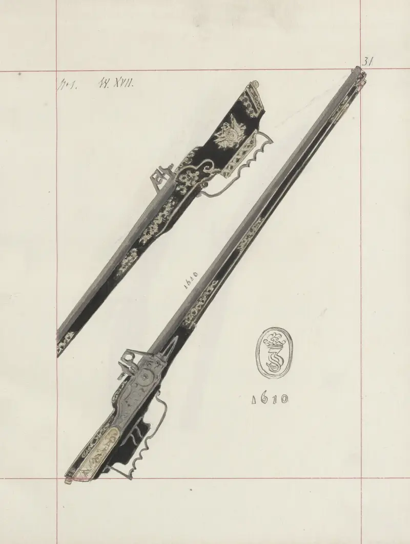 Angriffs- und Verteidigungswaffen in Polen. Bd. 3, Rüstungen, Schusswaffen, Pferdegeschirre Pl.023 von Boleslaw Starzyński