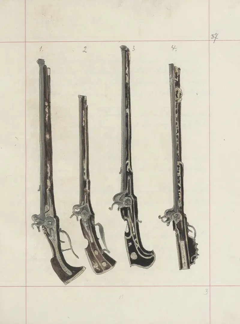 Angriffs- und Verteidigungswaffen in Polen. Bd. 3, Rüstungen, Schusswaffen, Pferdegeschirre Taf. 029 von Boleslaw Starzyński