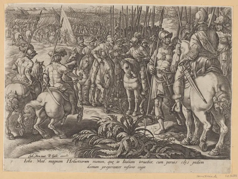 Giovanni De’ Medici Sends Back The Swiss Mercenaries av Jan van der Straet (Stradanus)