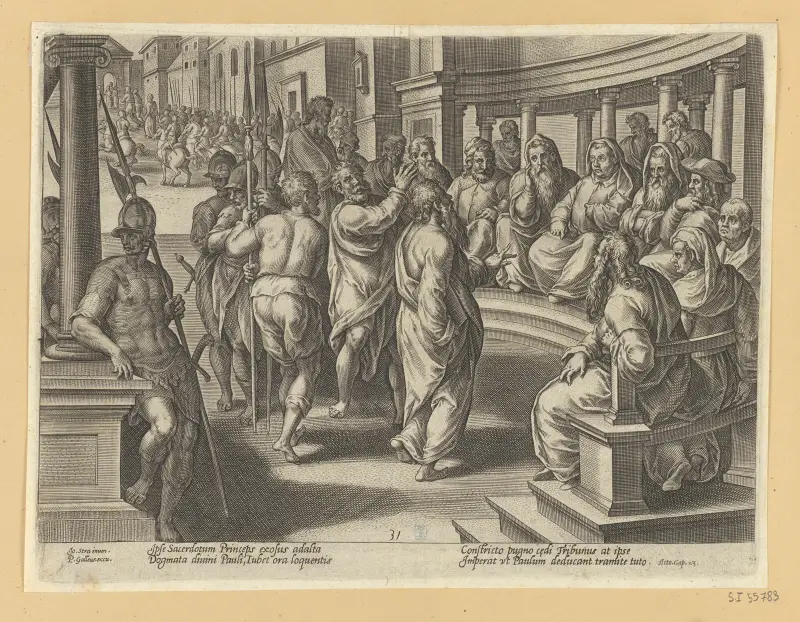 Paulus vor dem Hohenpriester von Jan van der Straet (Stradanus)